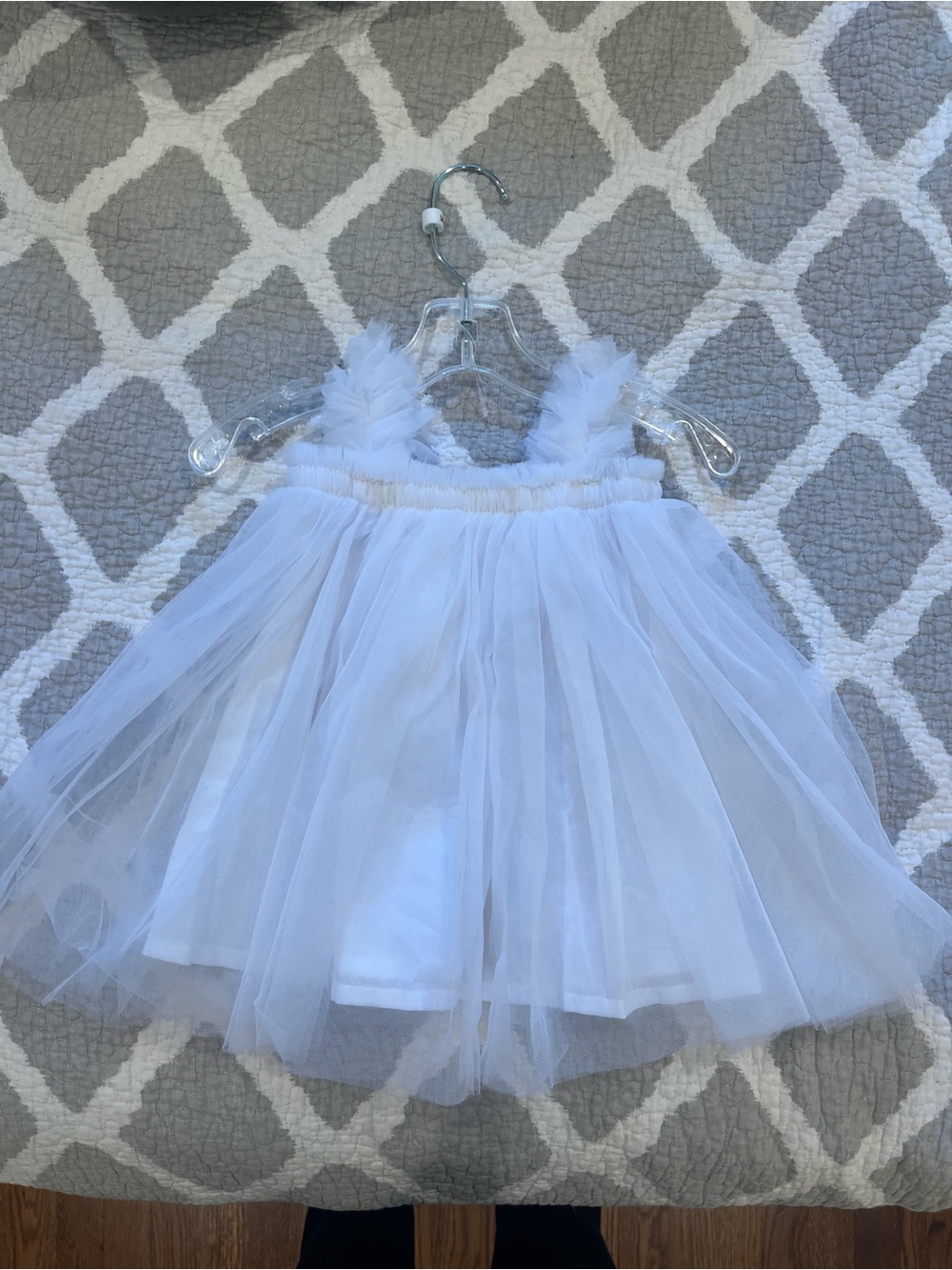 White Tulle Dress with Ruffled Straps